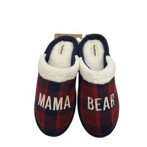 NEW Dearfoams MAMA BEAR Women's Slippers Red & Navy Blue Plaid Sz L 9-10 Slip On